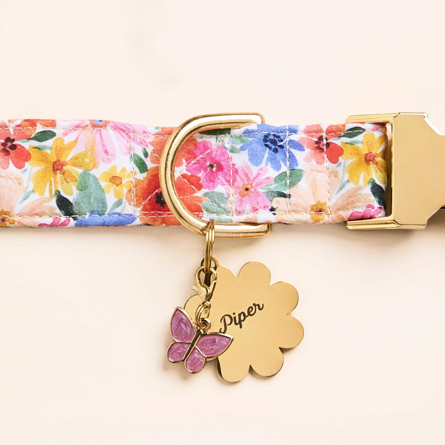 Margaux Collar, Flower Pet ID Tag and Butterfly Collar Charm