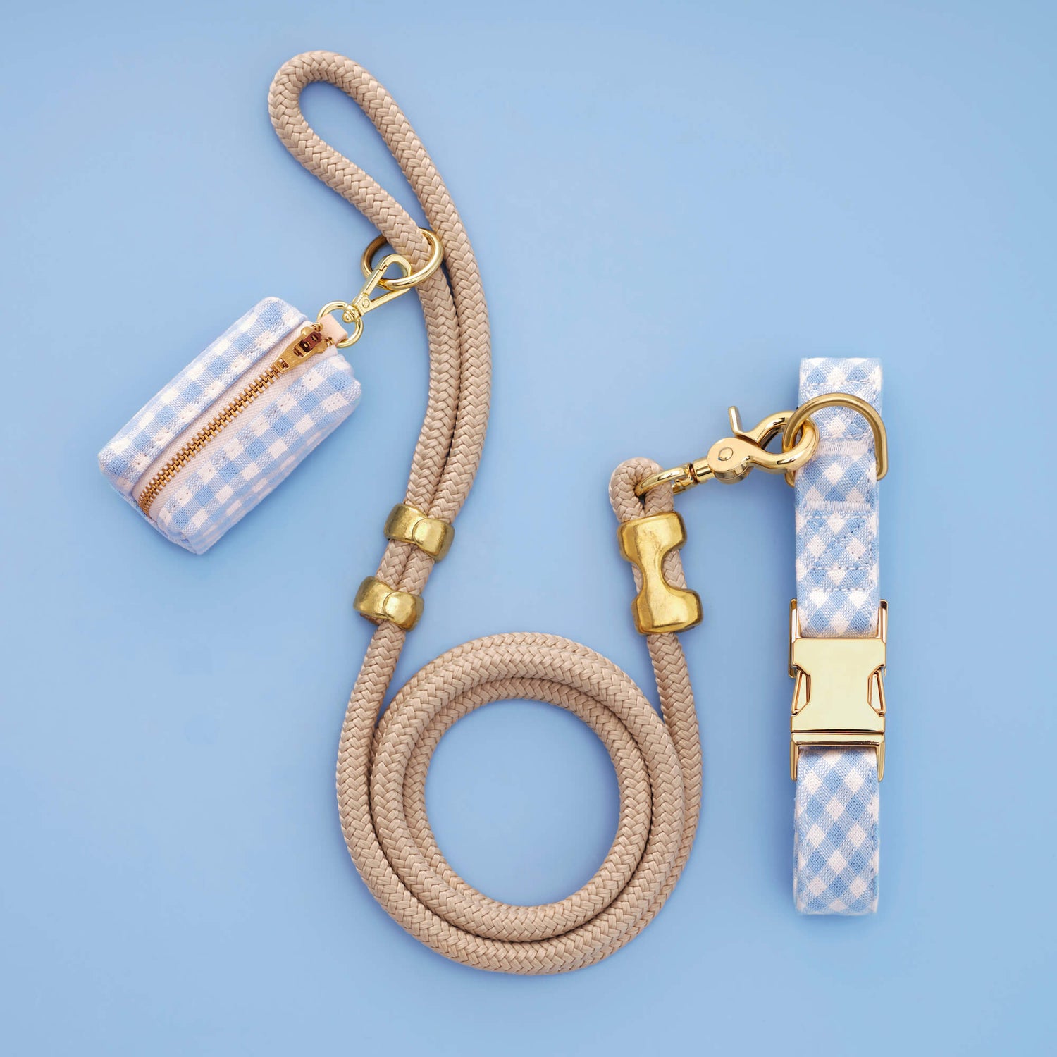 Sky Blue Gingham Collar Walk Set from The Foggy Dog