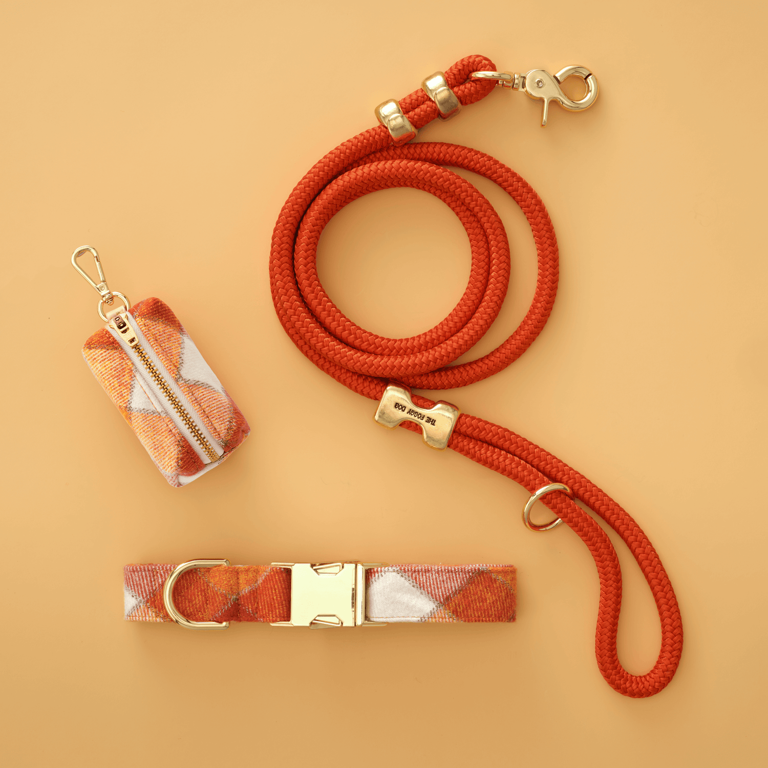 Pumpkin Spice Plaid Flannel Collar Walk Set from The Foggy Dog