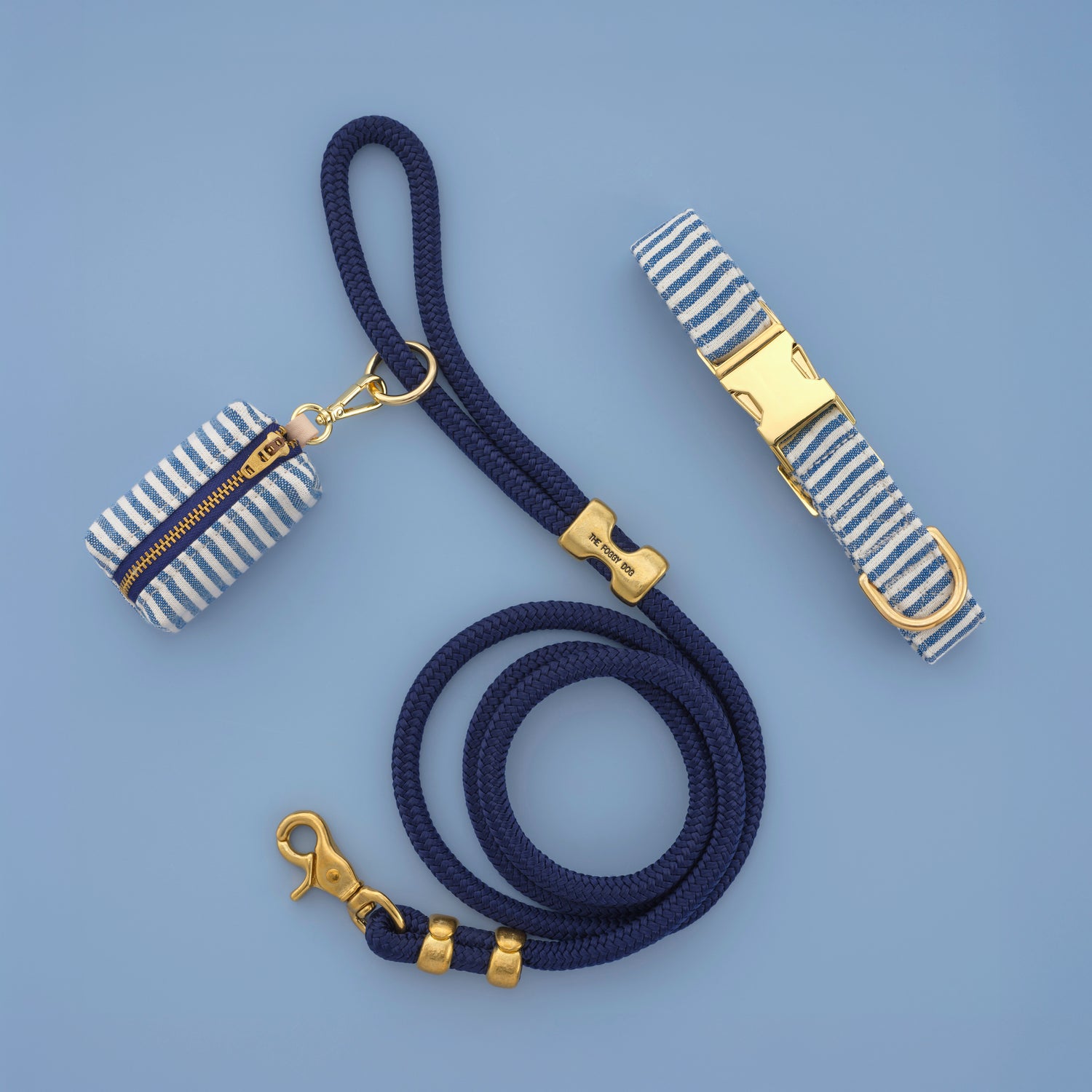 Lake Blue Stripe Collar Walk Set from The Foggy Dog