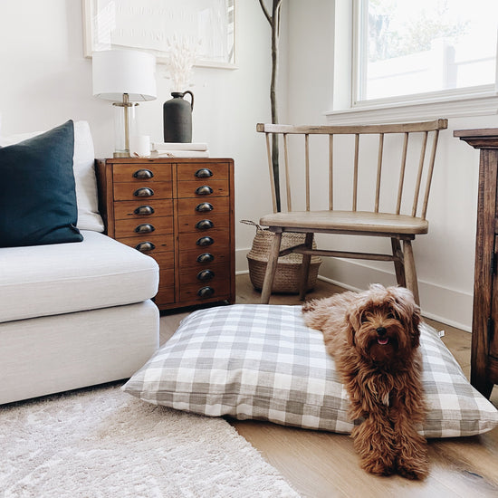 Warm Stone Gingham Check Dog Bed from The Foggy Dog 