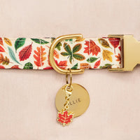 Falling Leaves Collar, Circle Pet ID Tag, Maple Collar Charm from The Foggy Dog