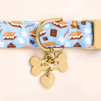 S'more to Love Dog Collar, Bone Pet ID Tag, and Heart of Gold Collar Charm from The Foggy Dog