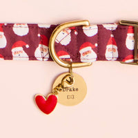 Ho Ho Ho Dog Collar, Circle Pet ID Tag: Bone Icon and Red Heart Collar Charm from The Foggy Dog