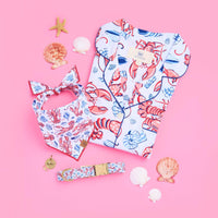 Printfresh × TFD Lobster Landing Mom + Dog Matching Gift Set, Bandana and Dog Collar, Circle Pet ID Tag, and Gold Anchor Collar Charm from The Foggy Dog