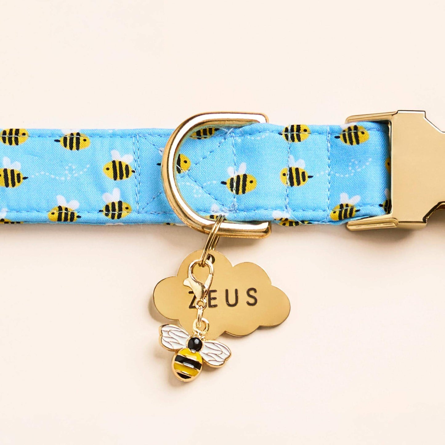 Sweet as Can Bee Collar, Cloud Pet ID Tag and Honey Bee Collar Charm from The Foggy Dog
