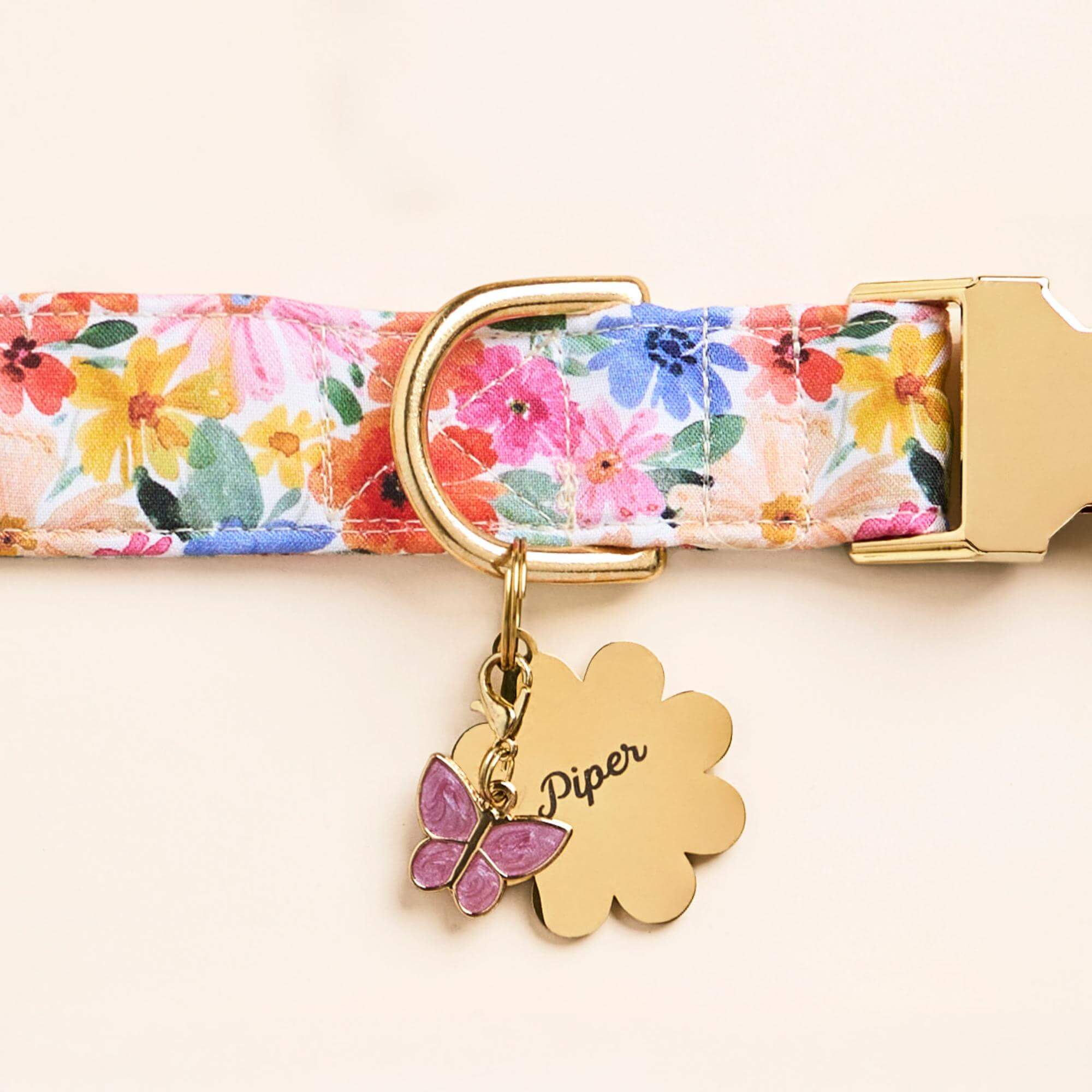 Margaux Collar, Flower Pet ID Tag and Butterfly Collar Charm 