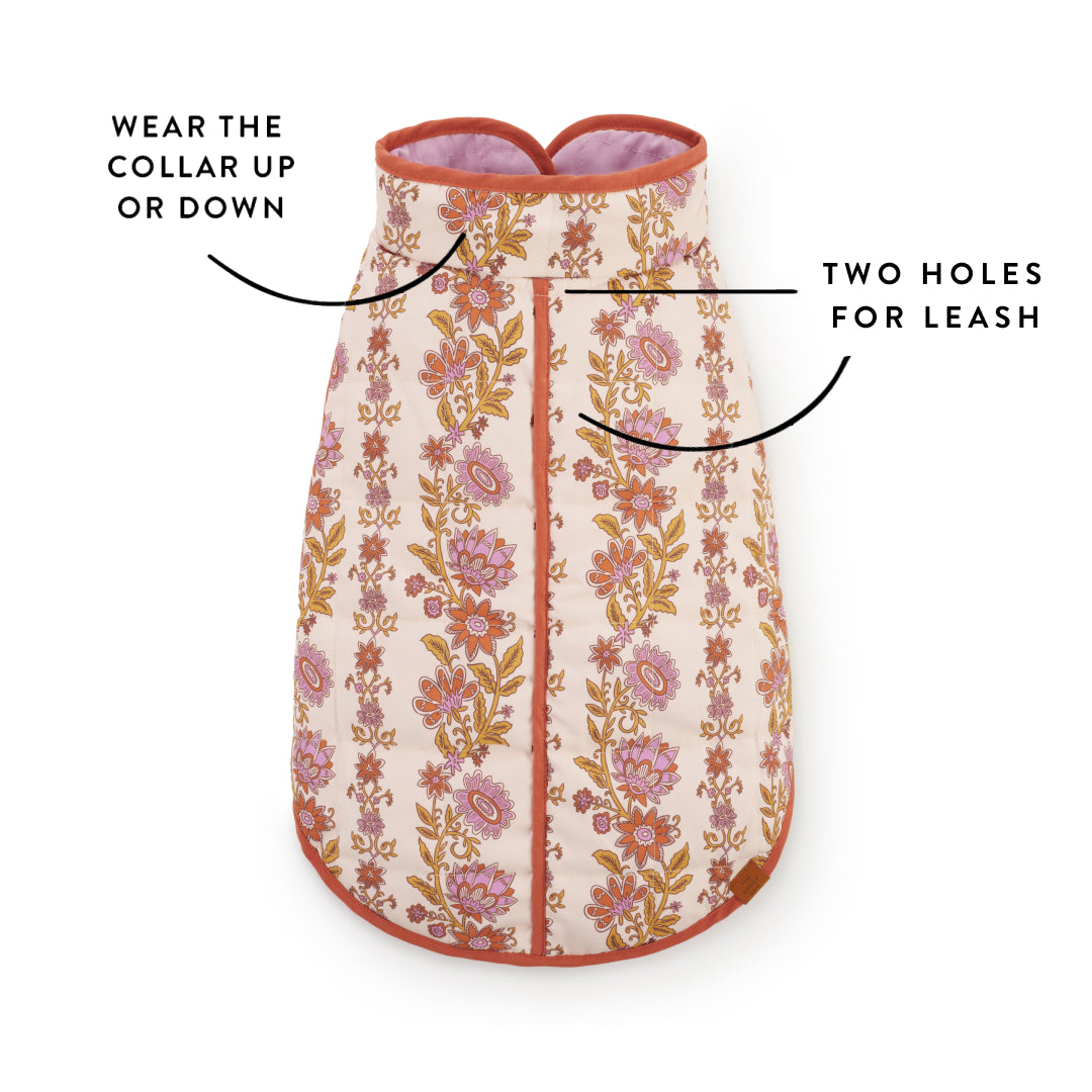 Blockprint Floral Reversible Dog Jacket from The Foggy Dog