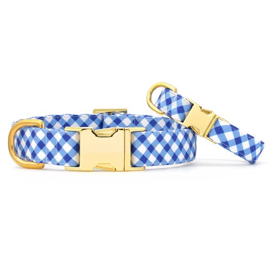 Blue Gingham Dog Collar