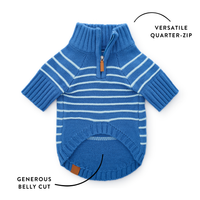 Blue Stripe Quarter-Zip Dog Sweater from The Foggy Dog