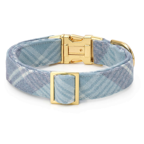 Blue Frost Plaid Flannel Dog Collar from The Foggy Dog