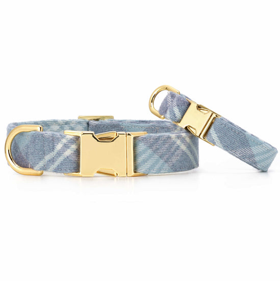 Blue Frost Plaid Flannel Dog Collar from The Foggy Dog