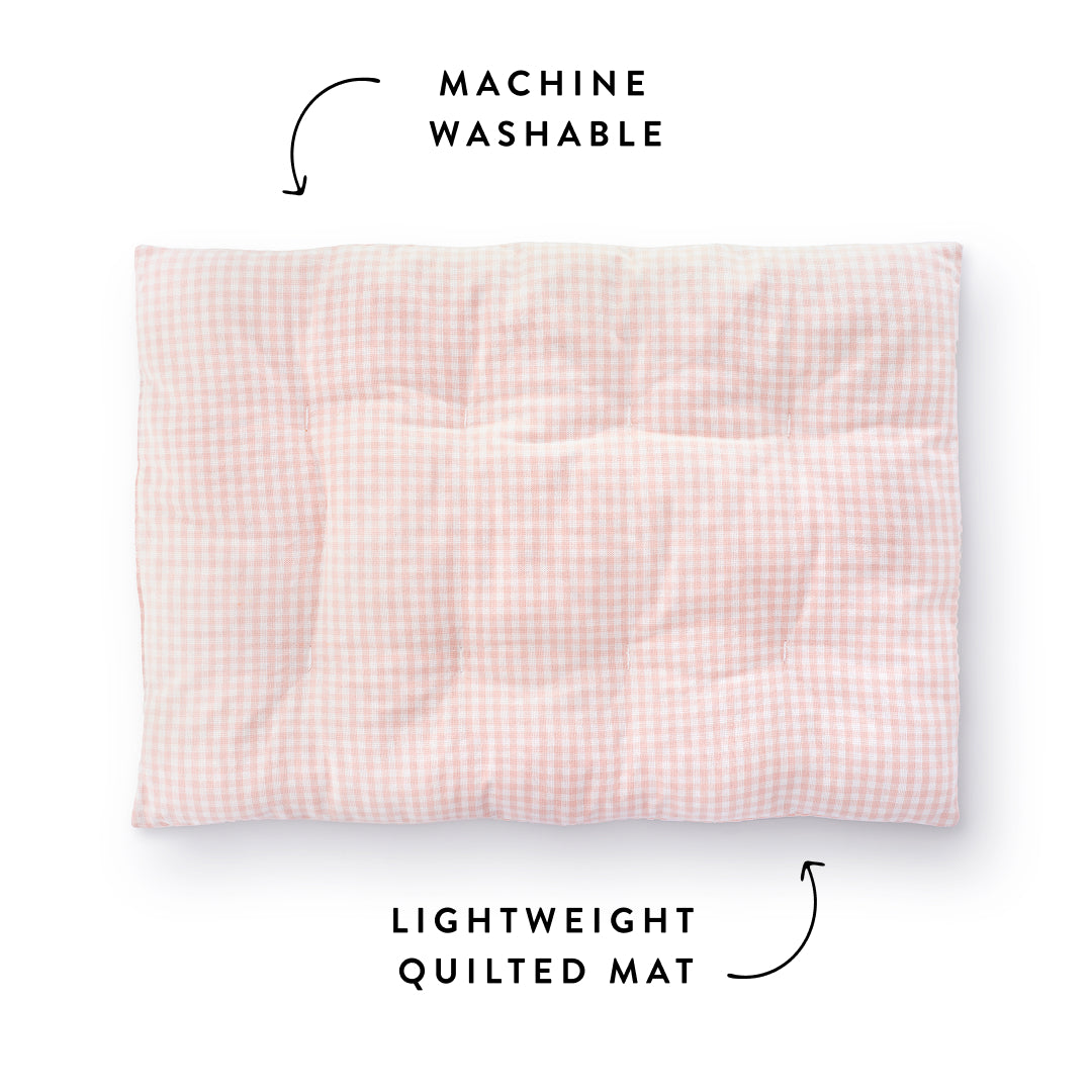 Blush Pink Gingham Dog Travel Mat from The Foggy Dog
