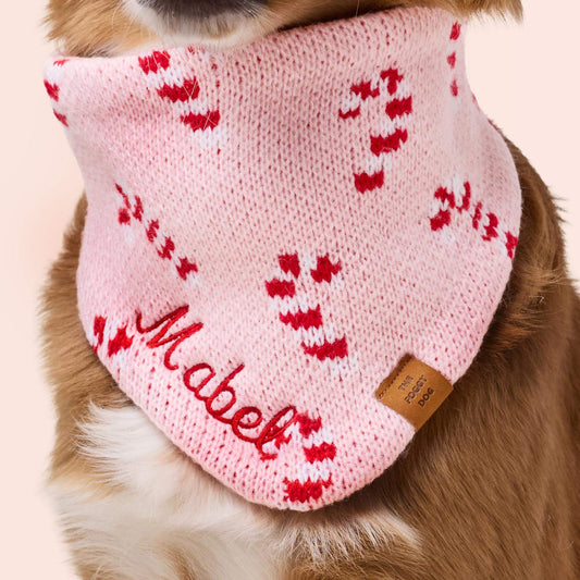 Blush Pink Candy Canes Knit Dog Bandana view 2