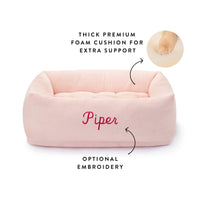 Blush Pink Bolster Dog Bed from The Foggy Dog