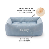 Chambray Blue Bolster Dog Bed from The Foggy Dog