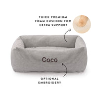 Charcoal Stripe Bolster Dog Bed from The Foggy Dog