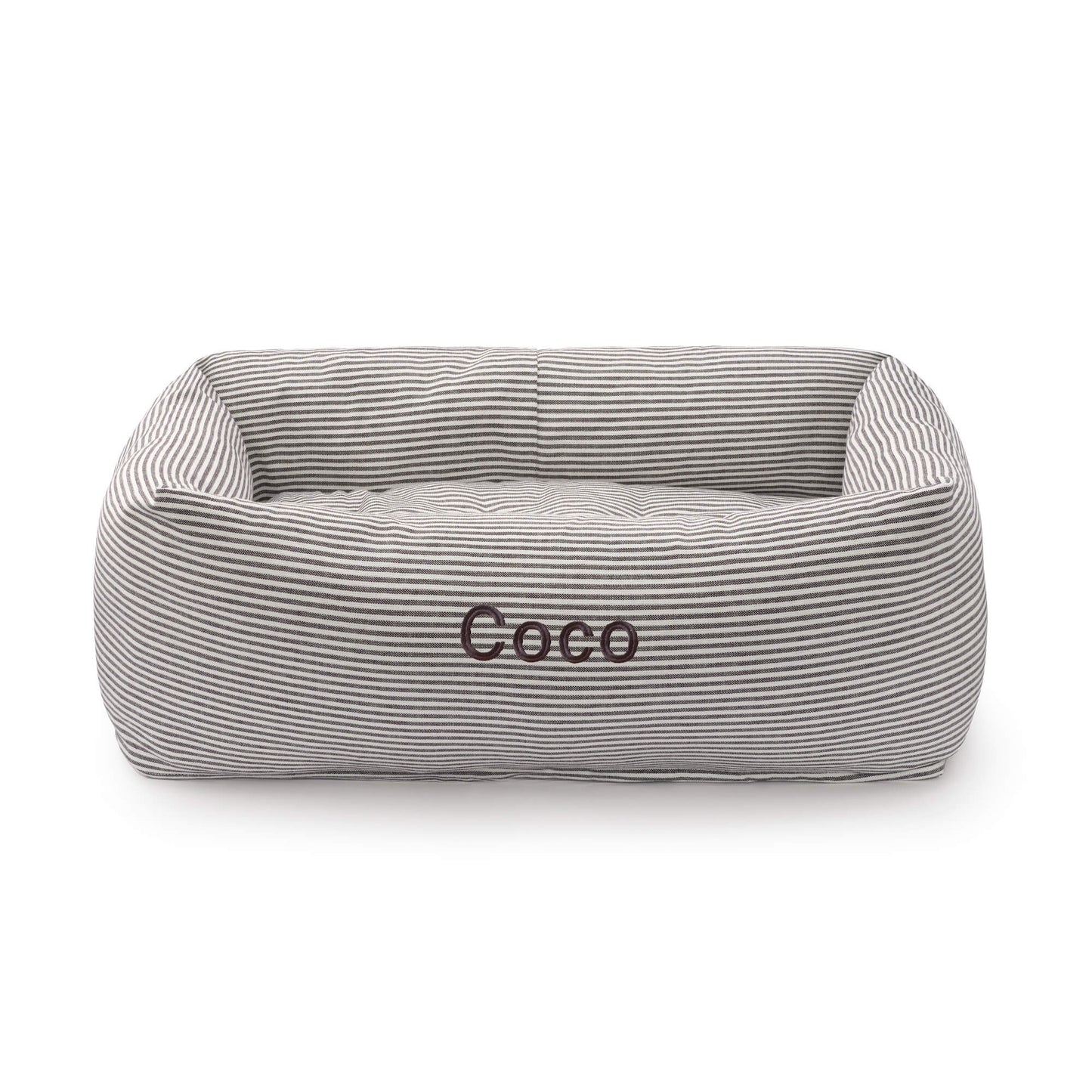 Charcoal Stripe Bolster Dog Bed from The Foggy Dog