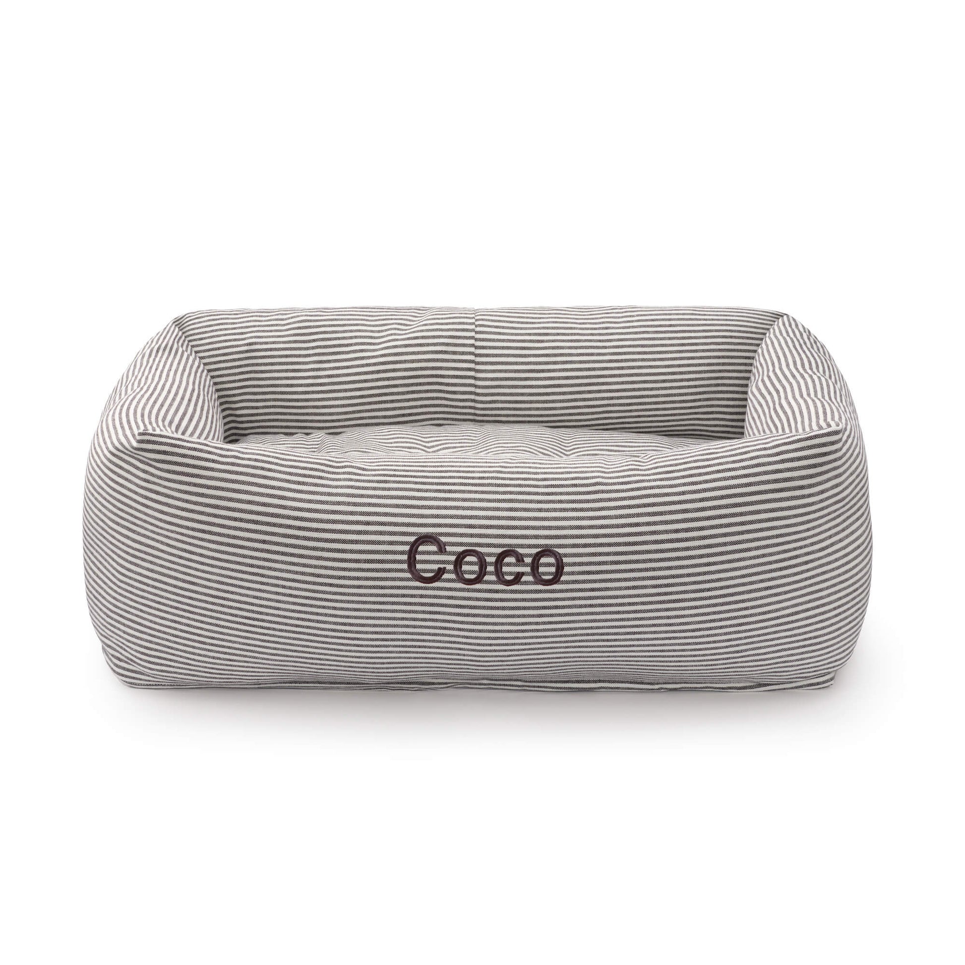 Charcoal Stripe Bolster Dog Bed from The Foggy Dog