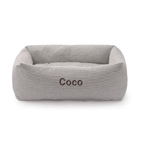 Charcoal Stripe Bolster Dog Bed from The Foggy Dog