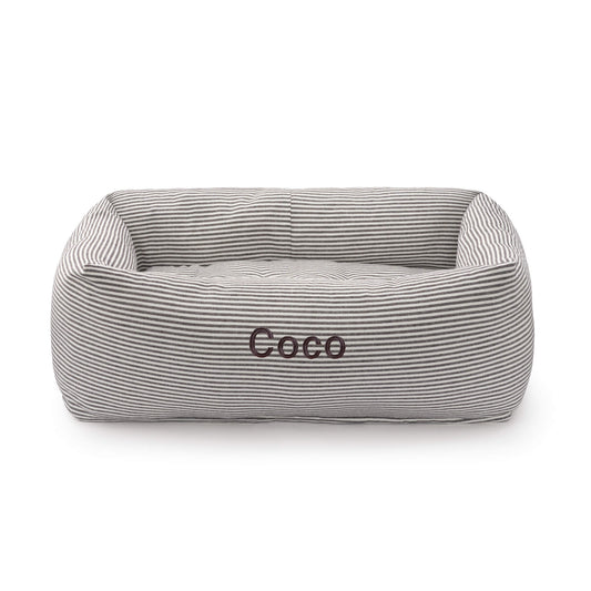 Charcoal Stripe Bolster Dog Bed from The Foggy Dog
