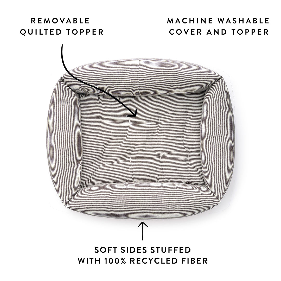 Charcoal Stripe Bolster Dog Bed from The Foggy Dog