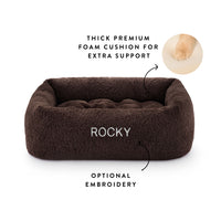Chocolate Recycled Sherpa Bolster Dog Bed from The Foggy Dog