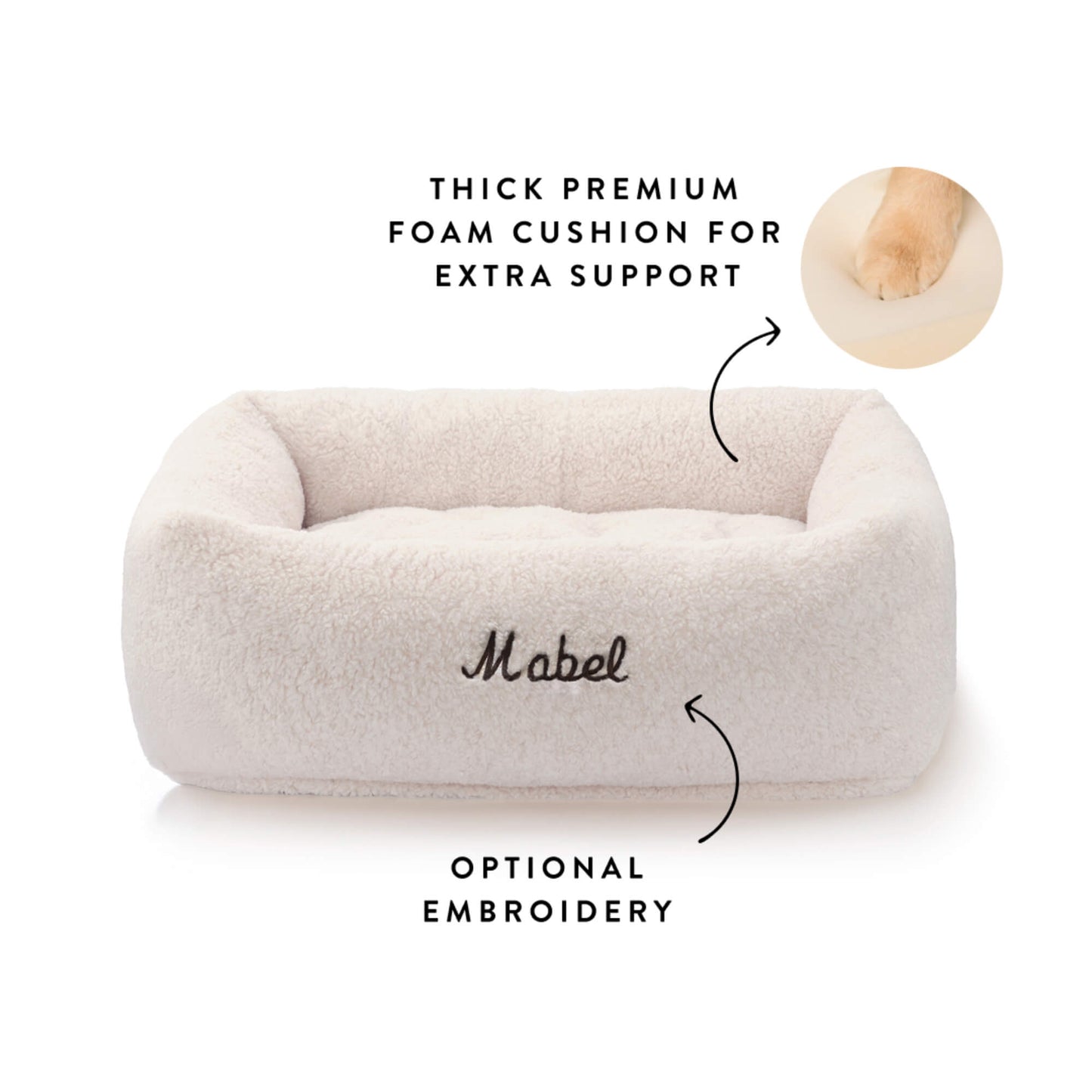 Ivory Recycled Sherpa Bolster Dog Bed from The Foggy Dog
