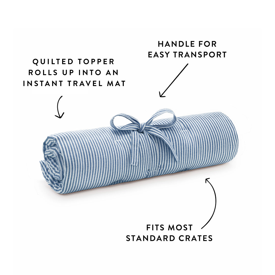 Lake Blue Stripe Bolster Dog Bed from The Foggy Dog