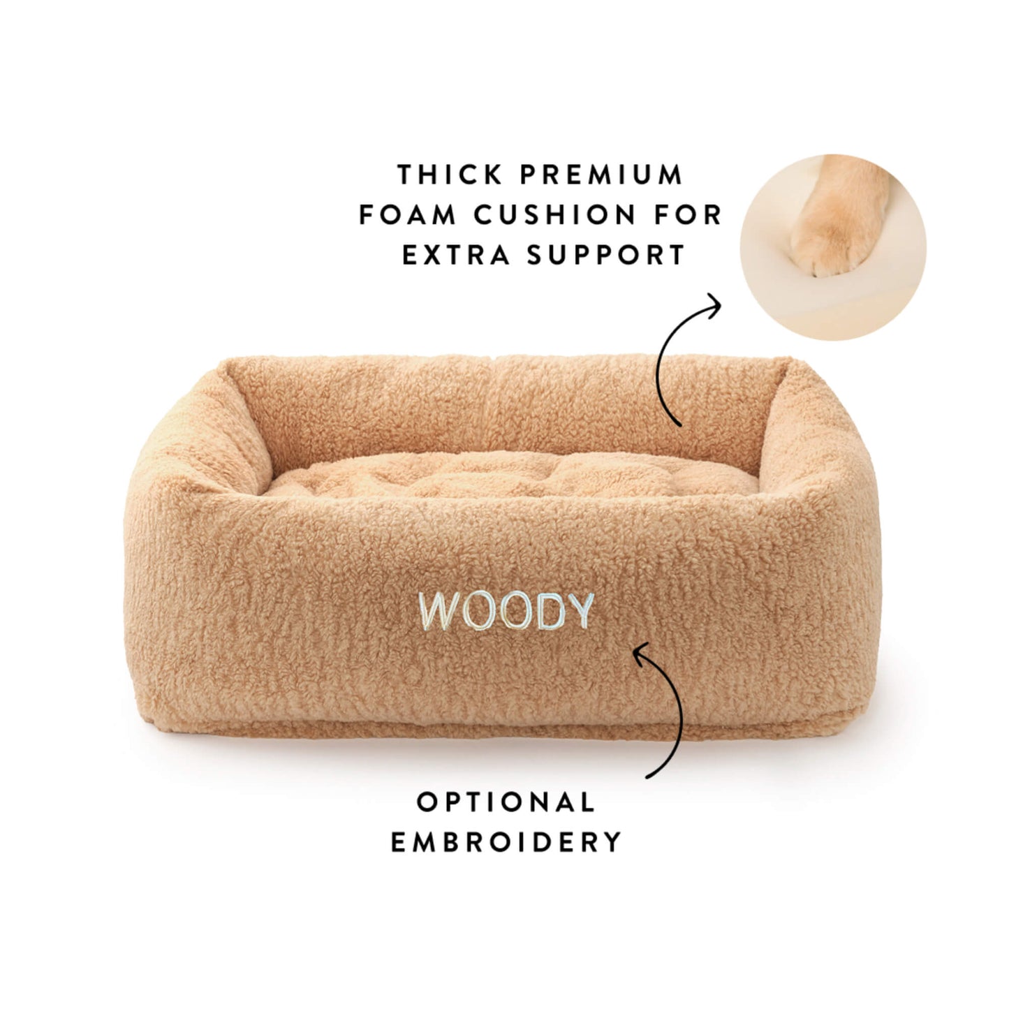 Latte Recycled Sherpa Bolster Dog Bed from The Foggy Dog