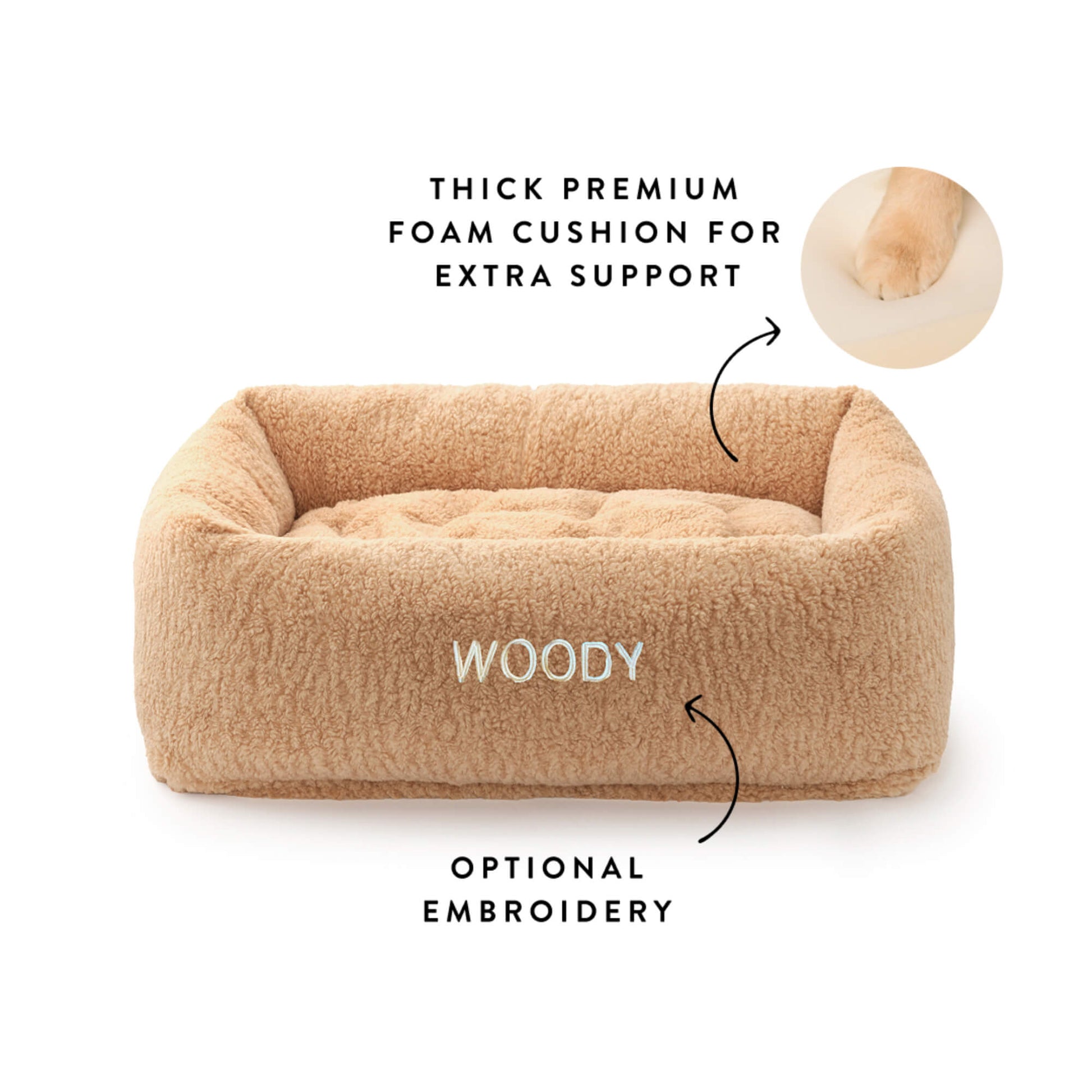 Latte Recycled Sherpa Bolster Dog Bed from The Foggy Dog