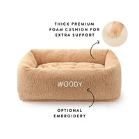 Latte Recycled Sherpa Bolster Dog Bed from The Foggy Dog