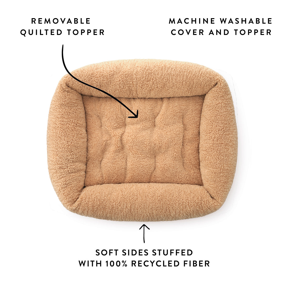 Latte Recycled Sherpa Bolster Dog Bed from The Foggy Dog