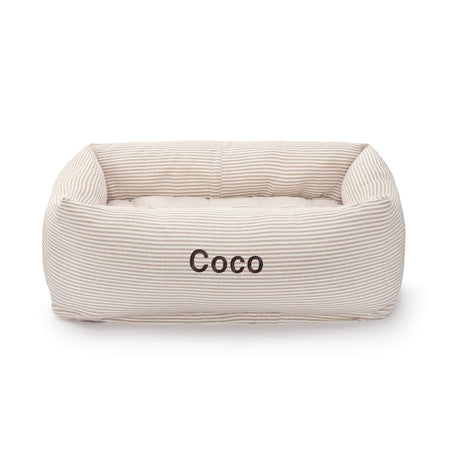 Mushroom Brown Stripe Bolster Dog Bed- XL