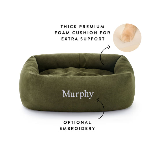 Olive Flannel Bolster Dog Bed from The Foggy Dog