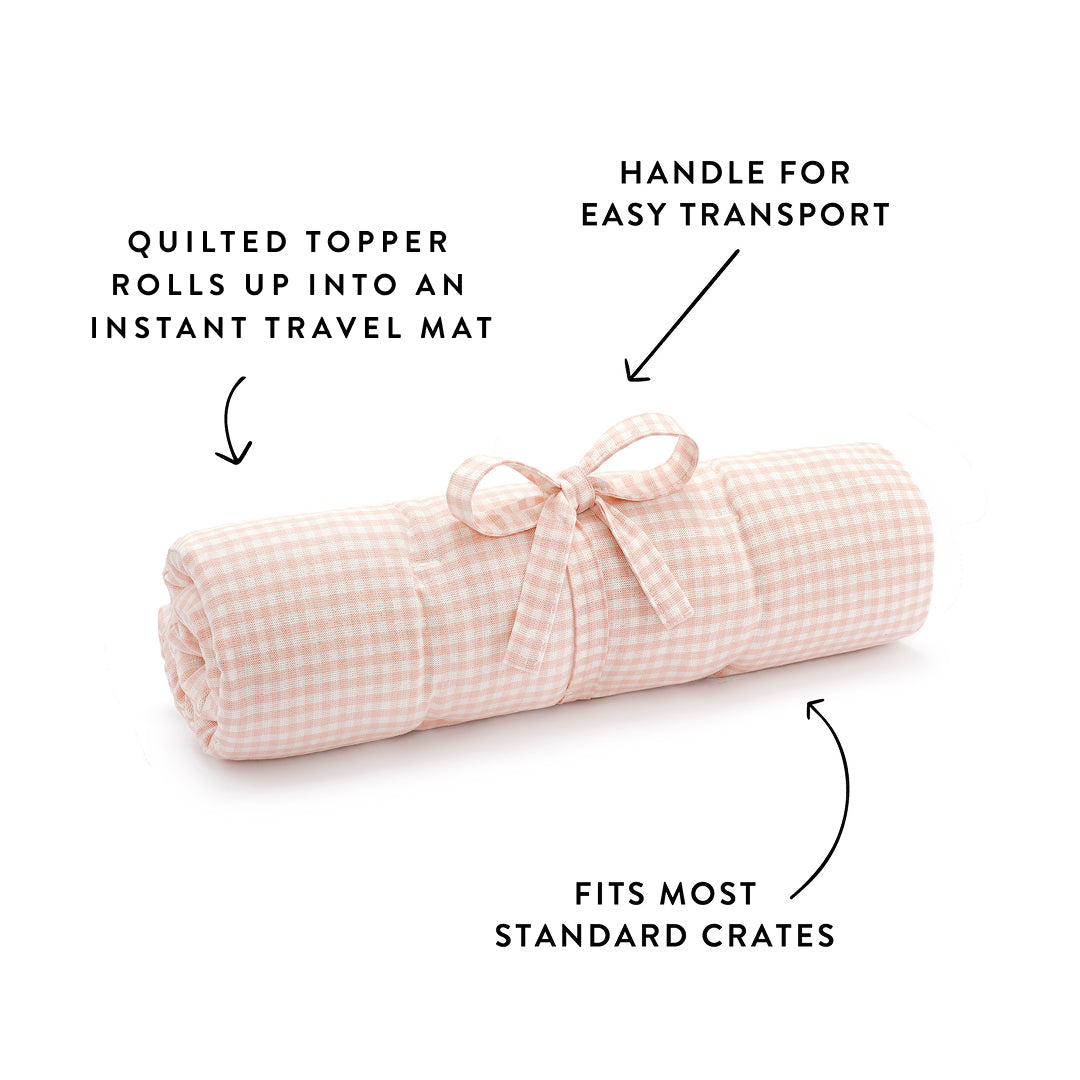 Blush Pink Gingham Bolster Dog Bed from The Foggy Dog