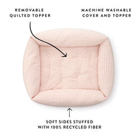 Blush Pink Gingham Bolster Dog Bed from The Foggy Dog