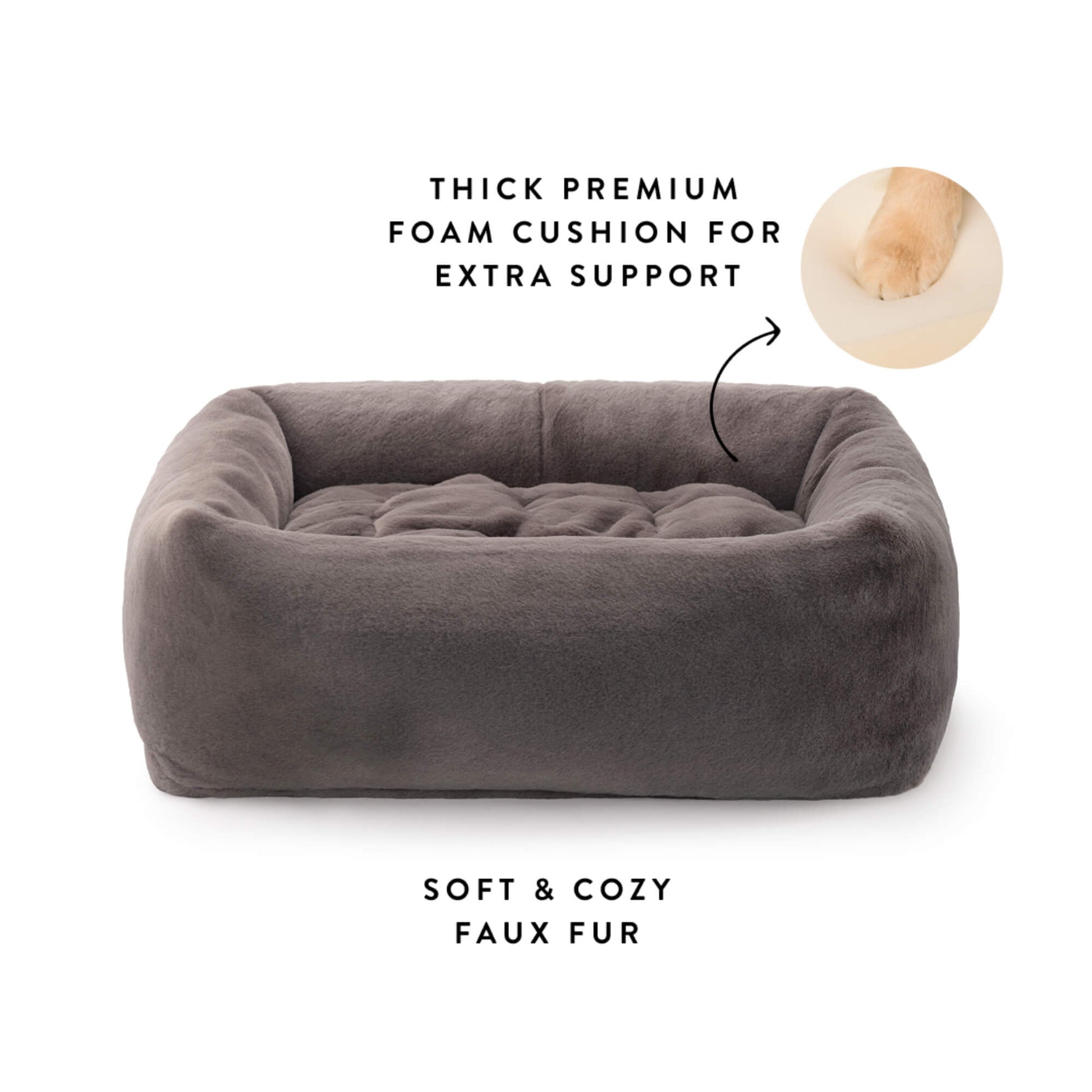 Smoky Gray Recycled Faux Fur Bolster Dog Bed from The Foggy Dog