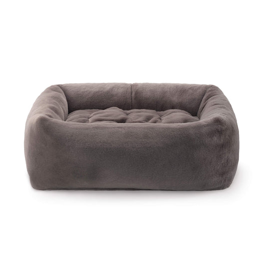Smoky Gray Recycled Faux Fur Bolster Dog Bed from The Foggy Dog
