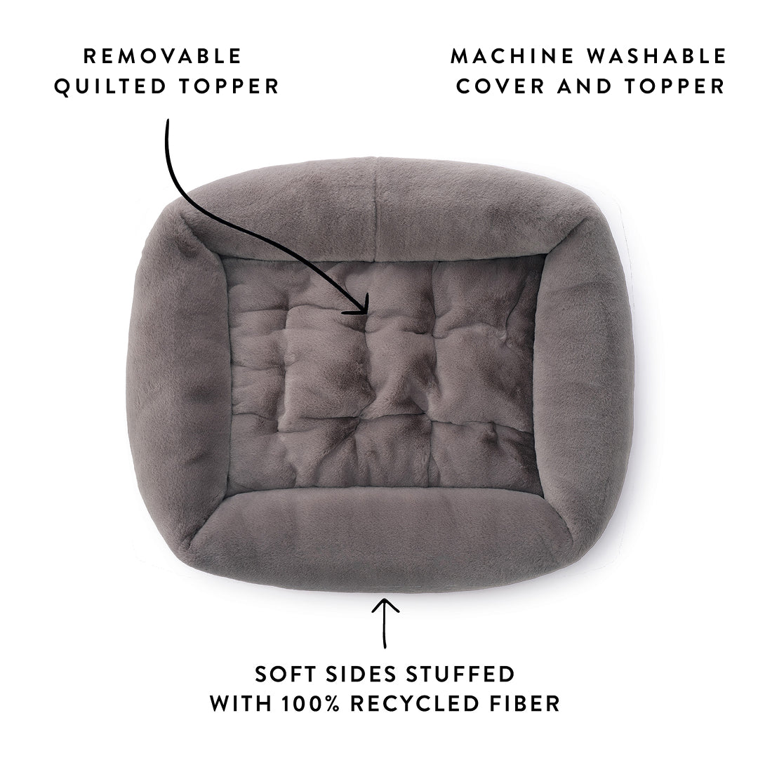 Smoky Gray Recycled Faux Fur Bolster Dog Bed from The Foggy Dog