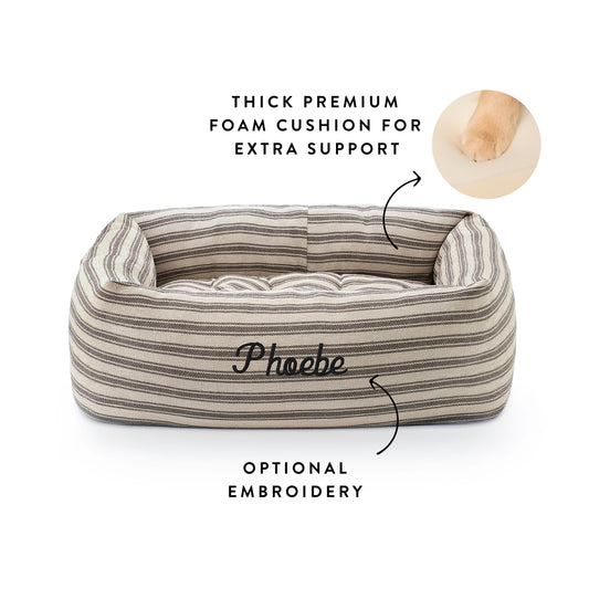 Ticking Stripe Bolster Dog Bed from The Foggy Dog