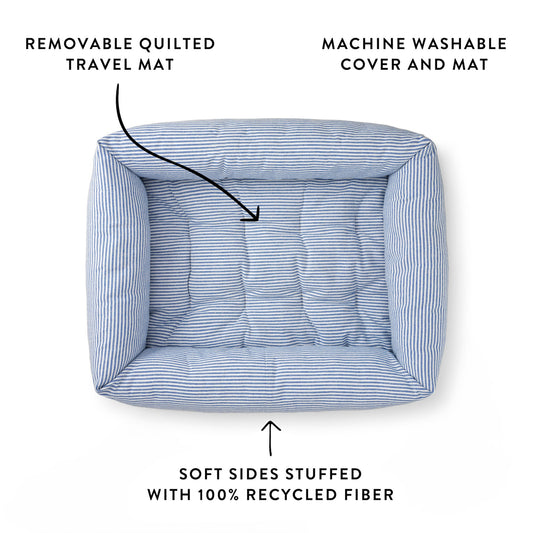 Lake Blue Stripe Bolster Dog Bed