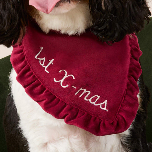 Burgundy Velvet Ruffled Dog Bandana view 2
