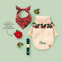 Rifle Paper Co. x TFD Mistletoe Bandana, Holly Bobble Sweater, Evergreen Collar, Poinsettia Collar Flower Attachment from The Foggy Dog