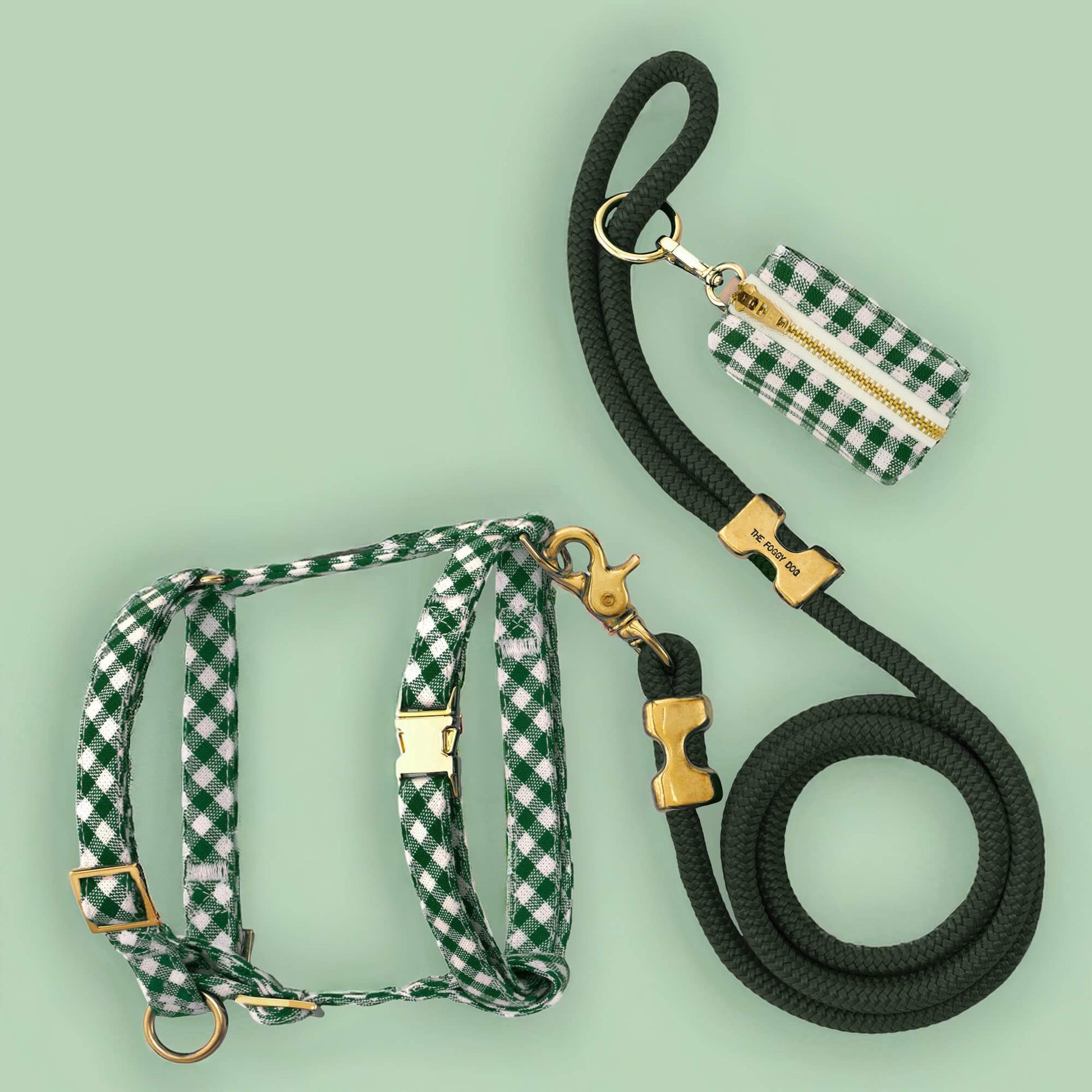Evergreen Gingham Harness Walk Set from The Foggy Dog