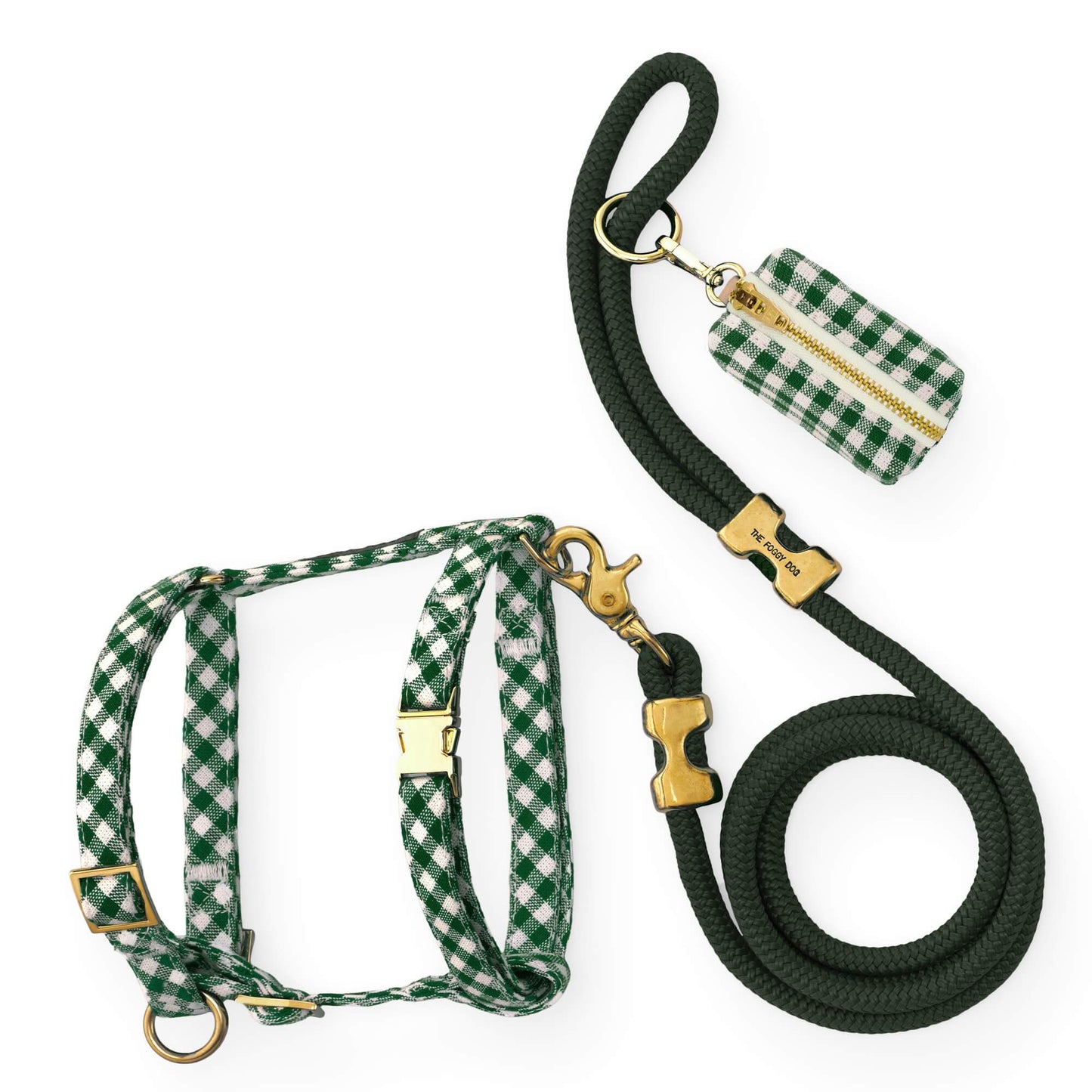 Evergreen Gingham Harness Walk Set from The Foggy Dog