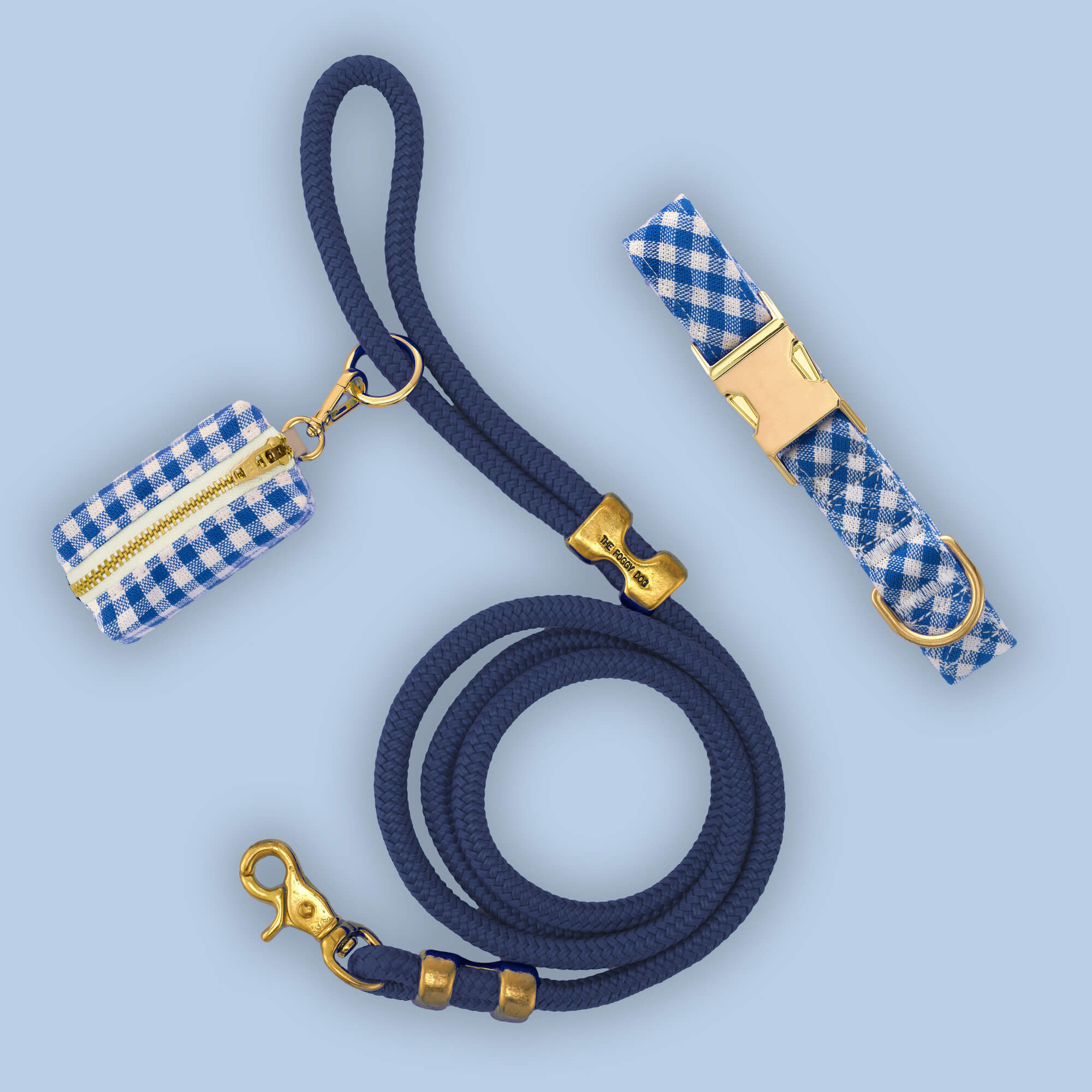 Lake Blue Gingham Collar Walk Set from The Foggy Dog