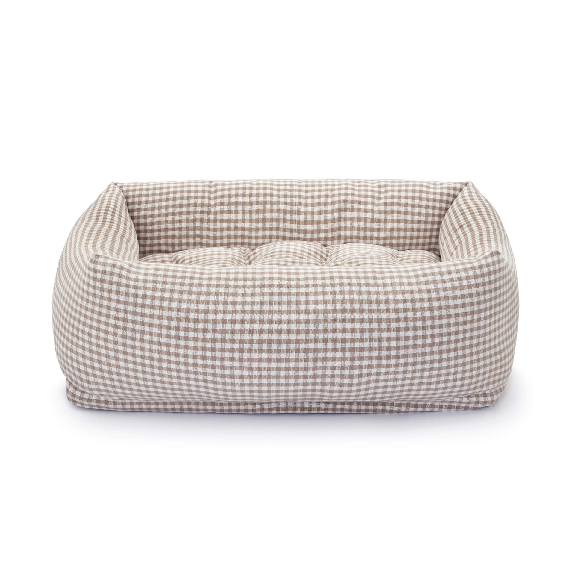 Mushroom Brown Gingham Bolster Dog Bed