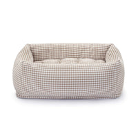 Mushroom Brown Gingham Bolster Dog Bed from The Foggy Dog