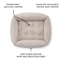 Mushroom Brown Gingham Bolster Dog Bed from The Foggy Dog